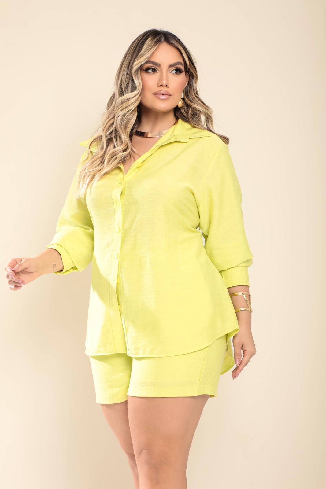 2 Piece Set Shorts and Long Linen Blouse