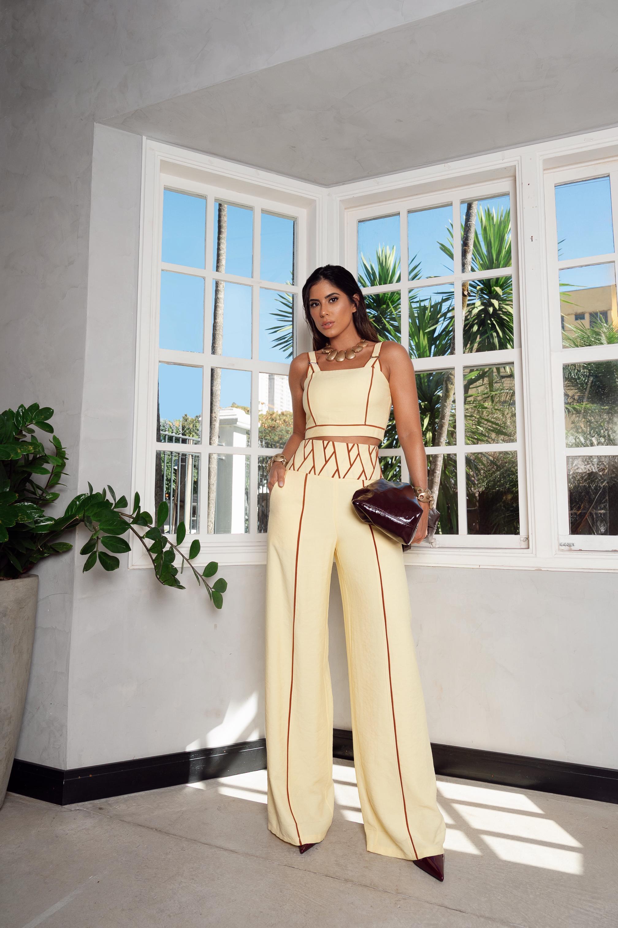2 Piece Set Pants and Cropped Juliana Yellow
