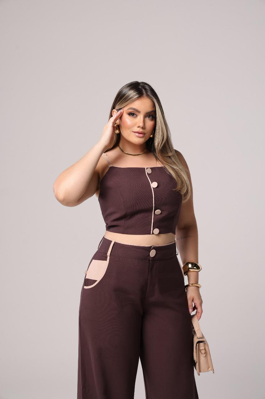 2 Piece Set Pants and Blouse Cecília Brown