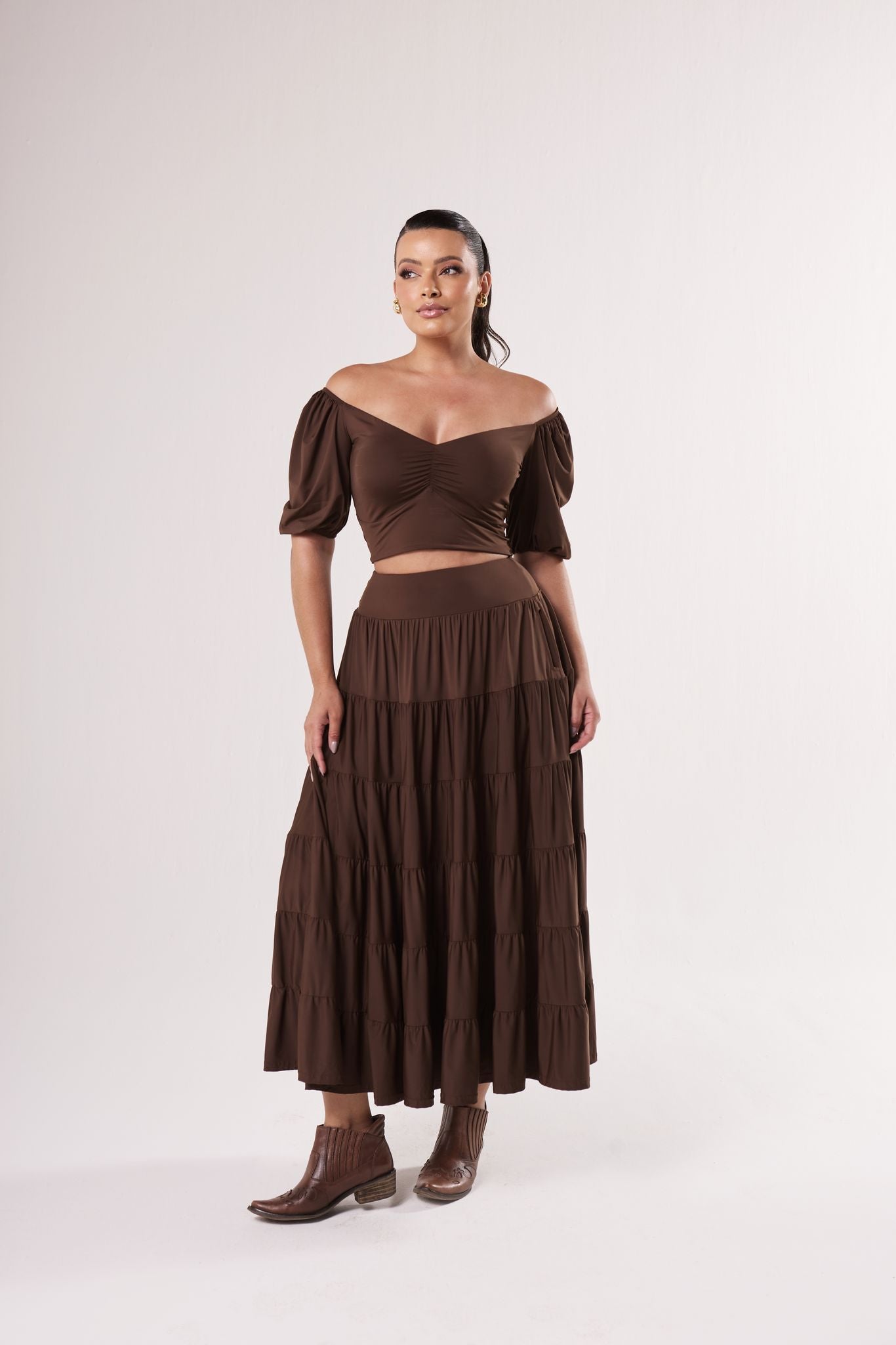 2 Piece Set Blouse and Skirt Brown