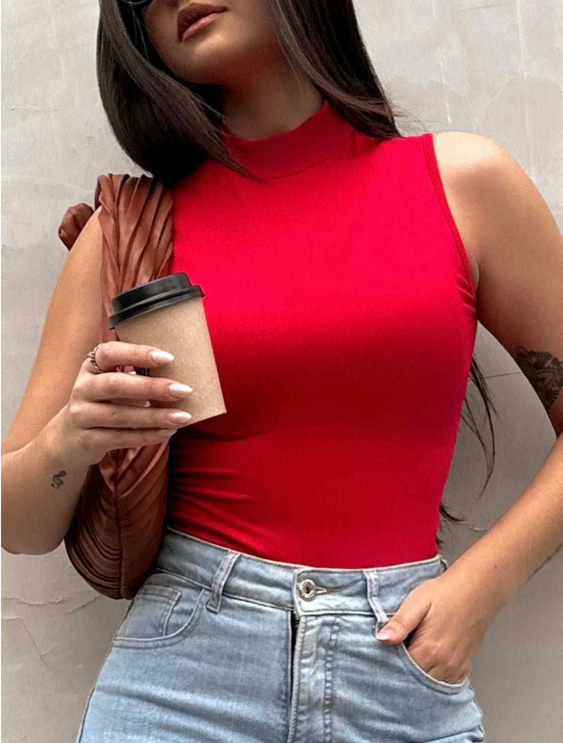 Turtleneck Tank Top Red