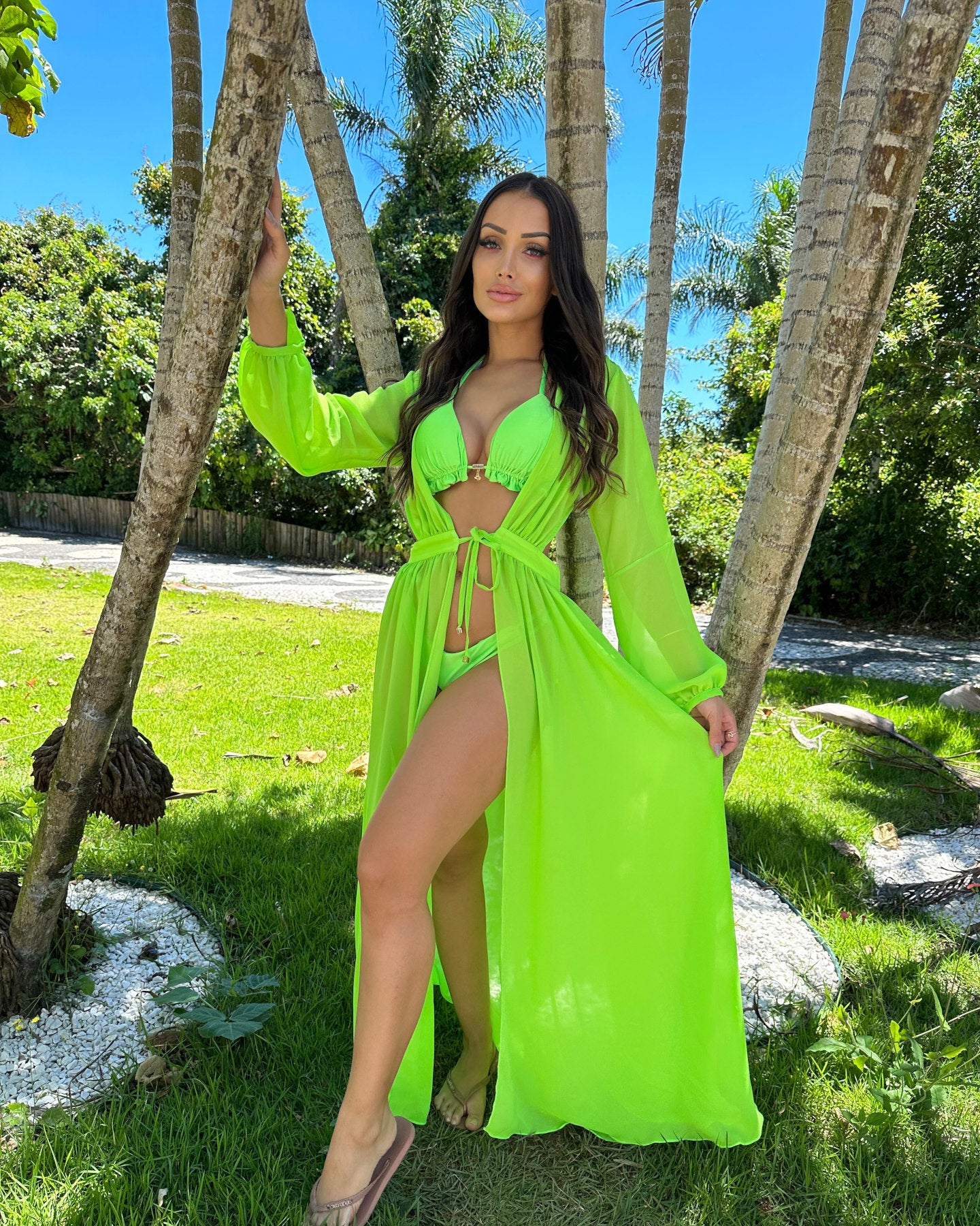 Cover up with long sleeves Green