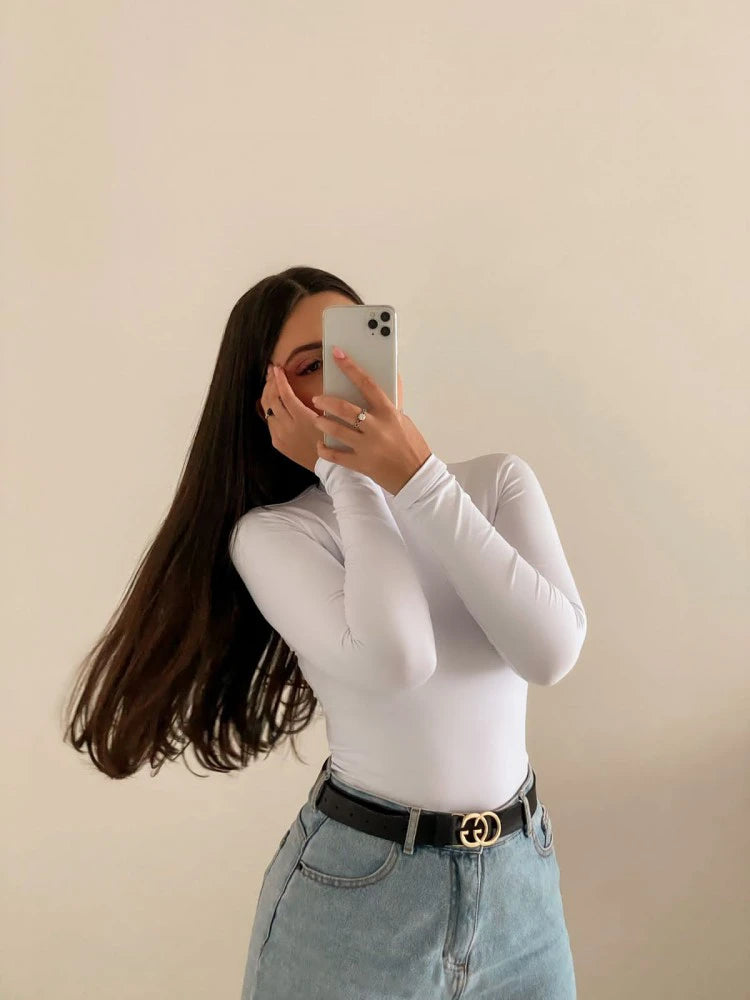 Long sleeve blouse with collar White