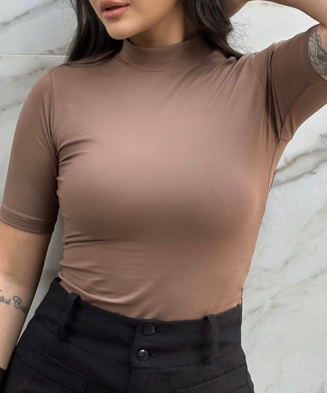 Sleeve Blouse and Collar Brown