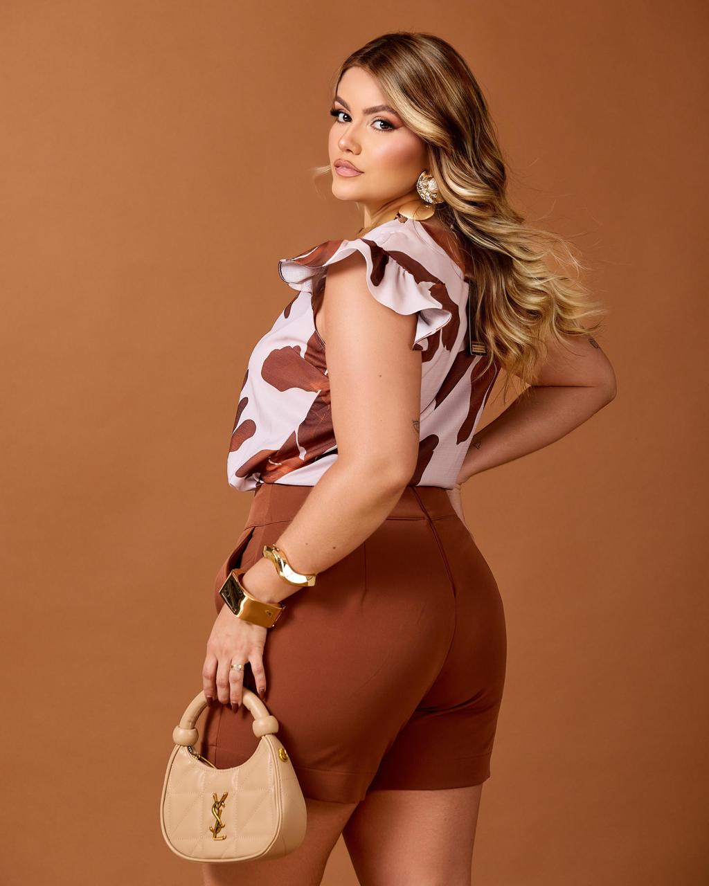 2 Piece Set Shorts and Printed Blouse