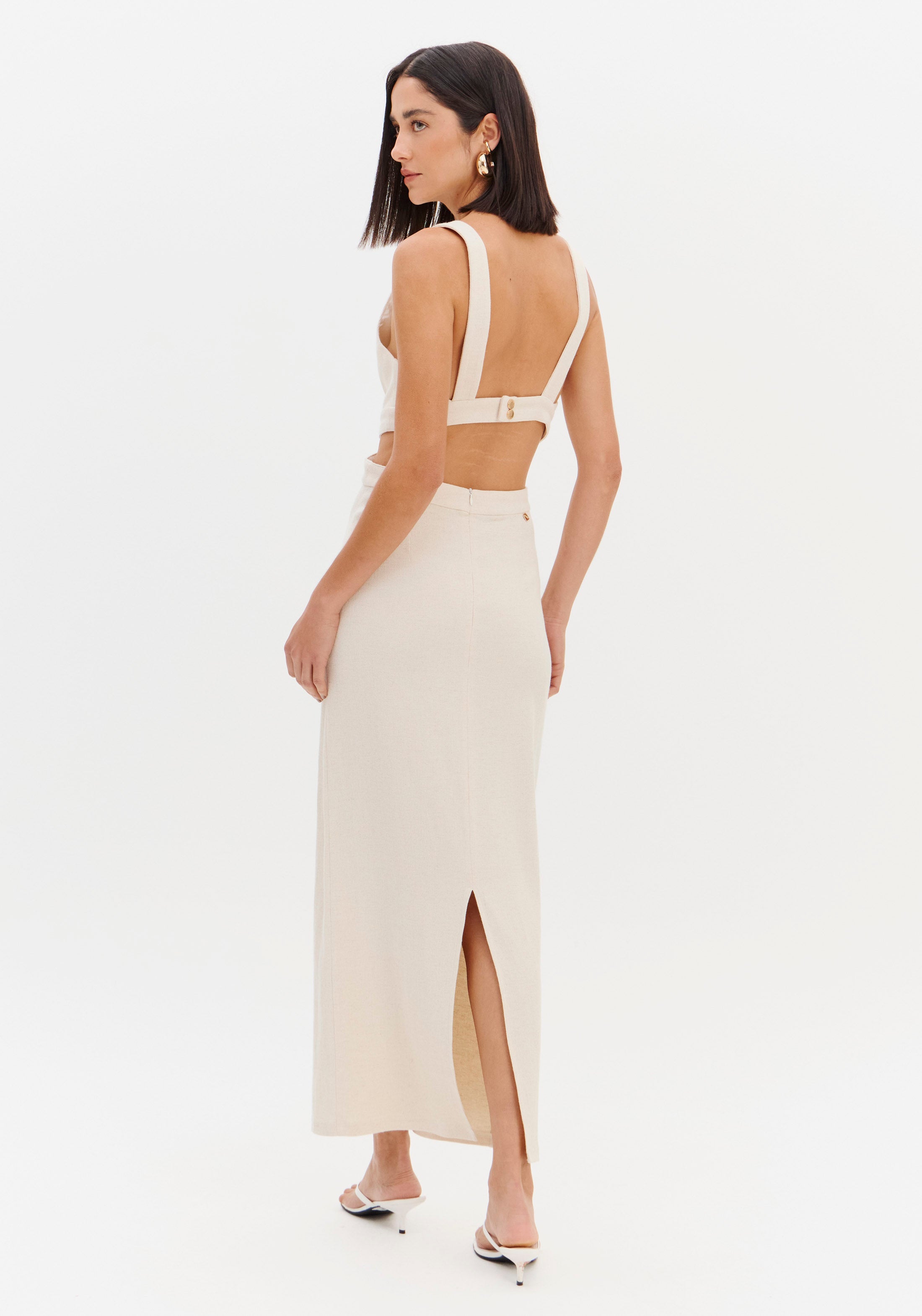 Dress Super Mídi Strap With Linen