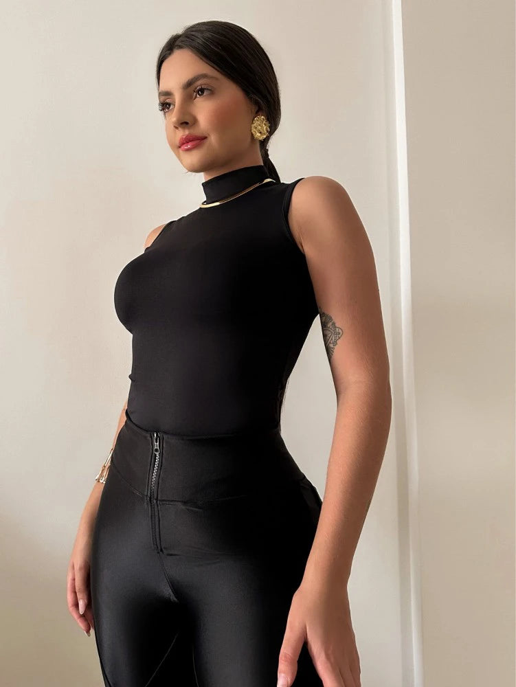 Turtleneck Tank Top Black