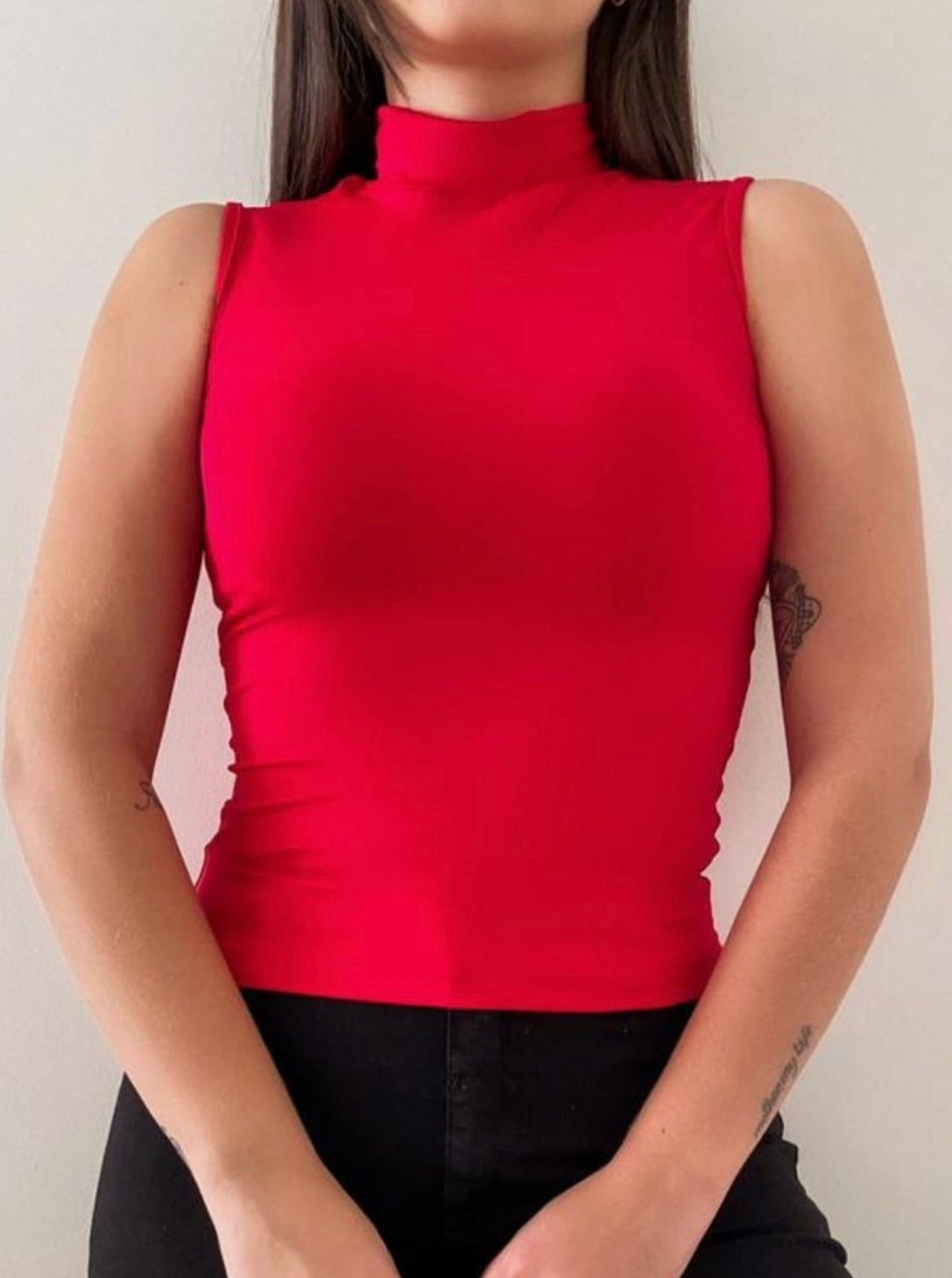 Turtleneck Tank Top Red