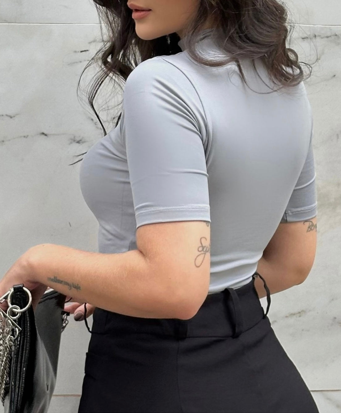 Sleeve Blouse and Collar Gray