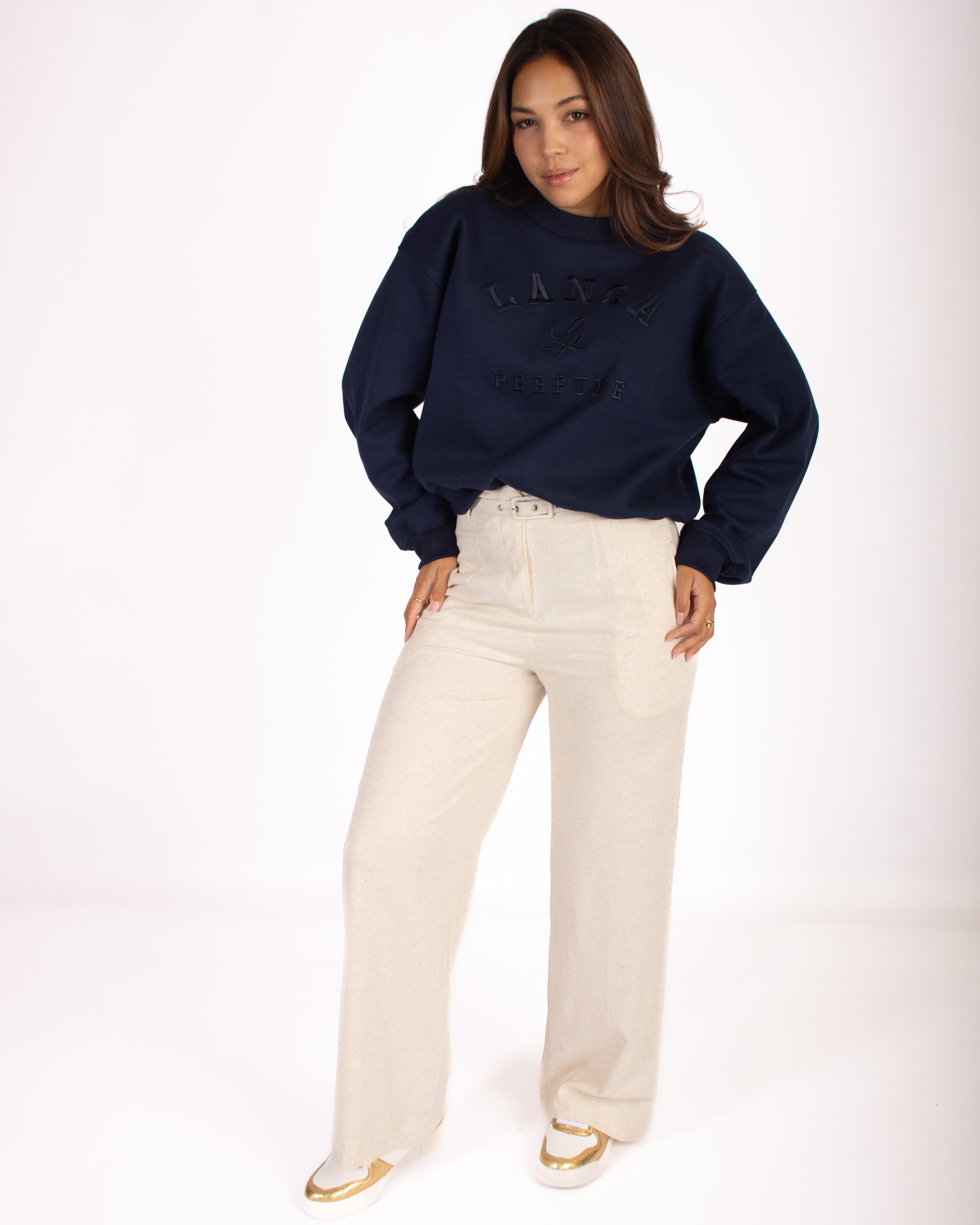 Long Sleeve Sweatshirt With Embroidery Navy Blue