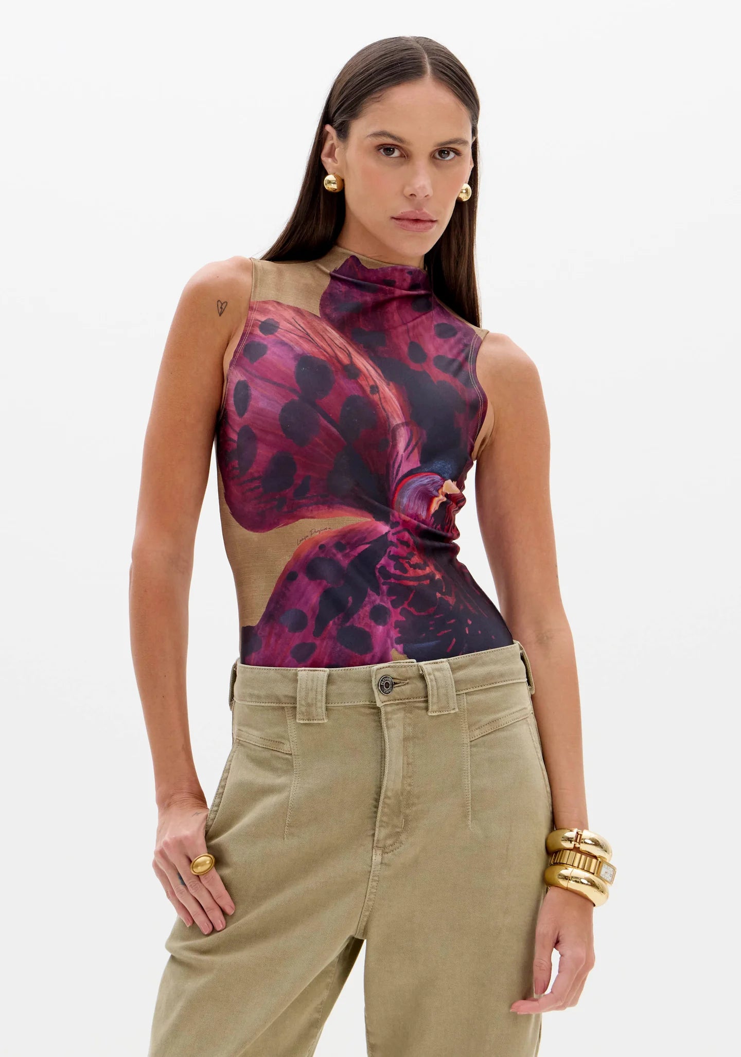 Printed Turtleneck Bodysuit