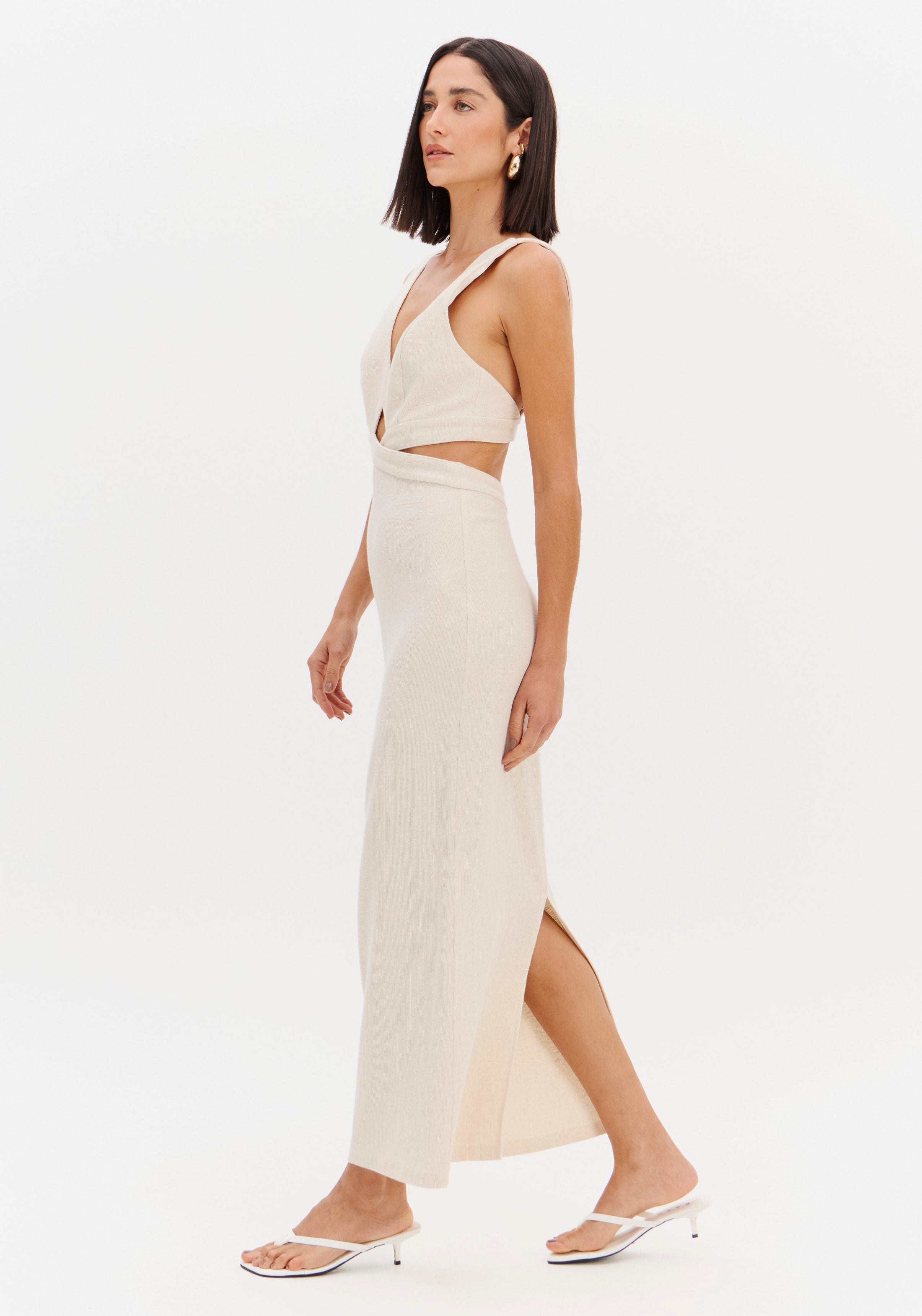 Dress Super Mídi Strap With Linen