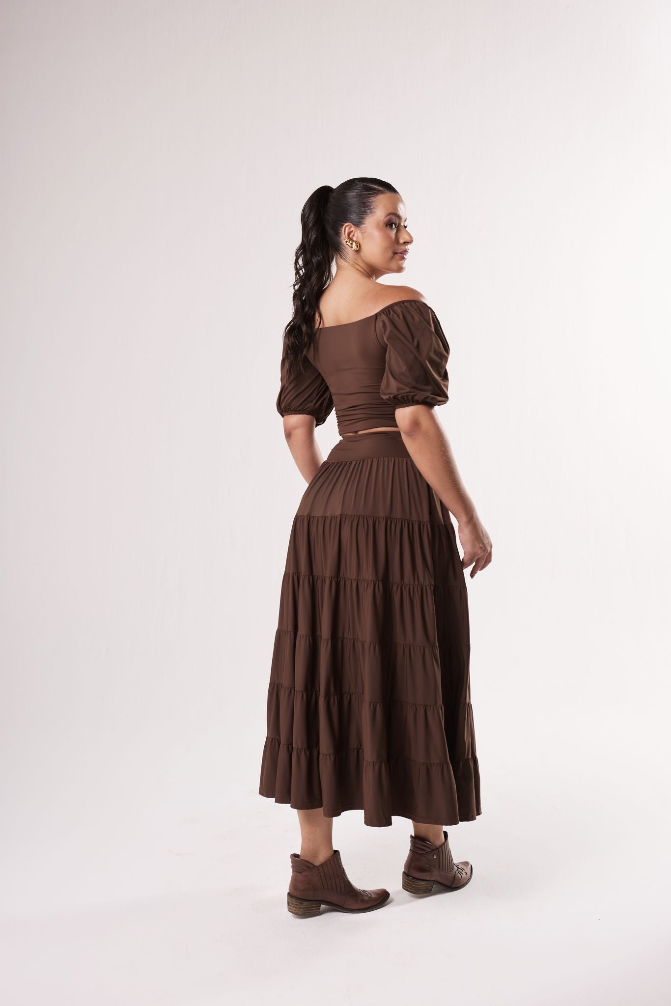 2 Piece Set Blouse and Skirt Brown