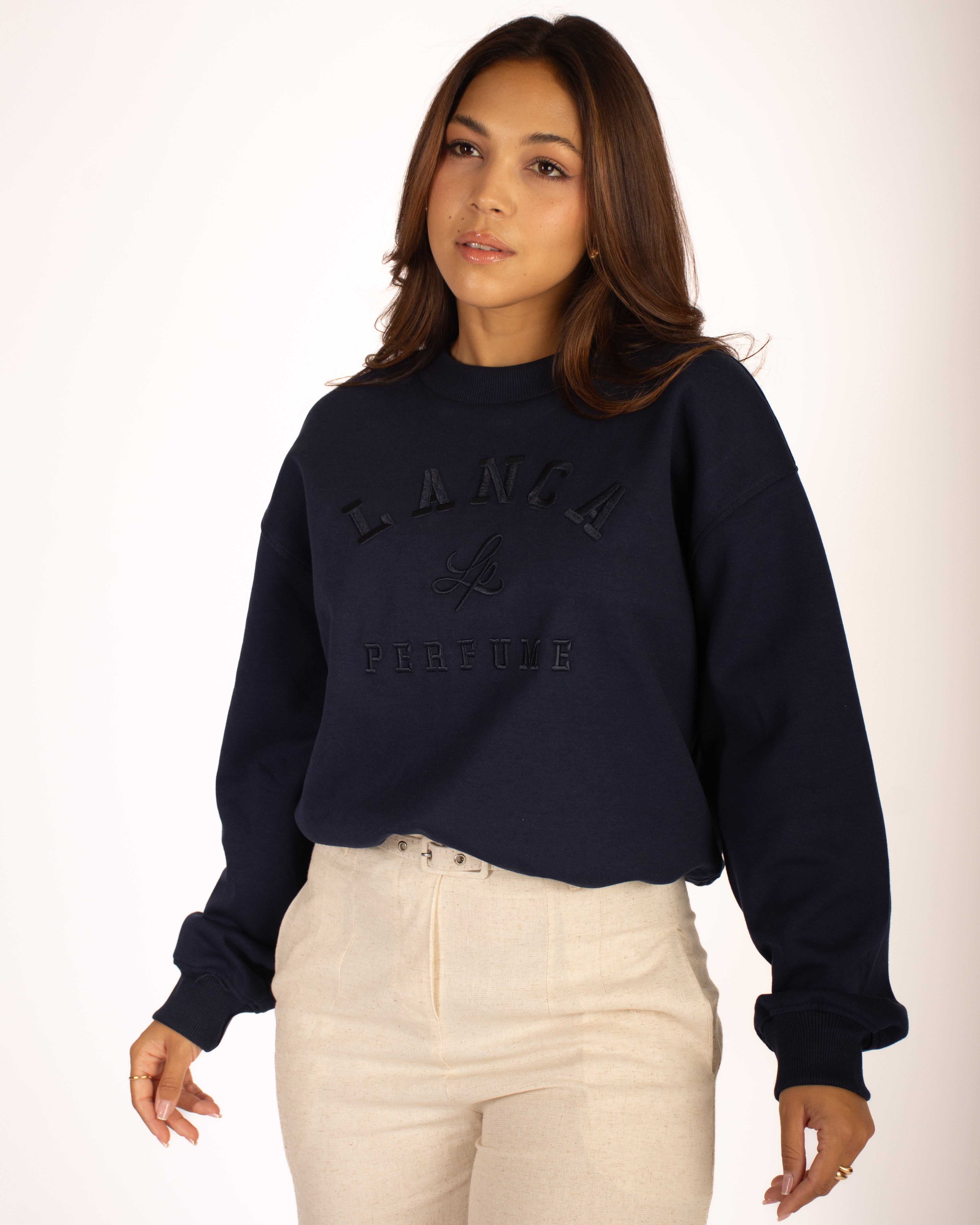 Long Sleeve Sweatshirt With Embroidery Navy Blue