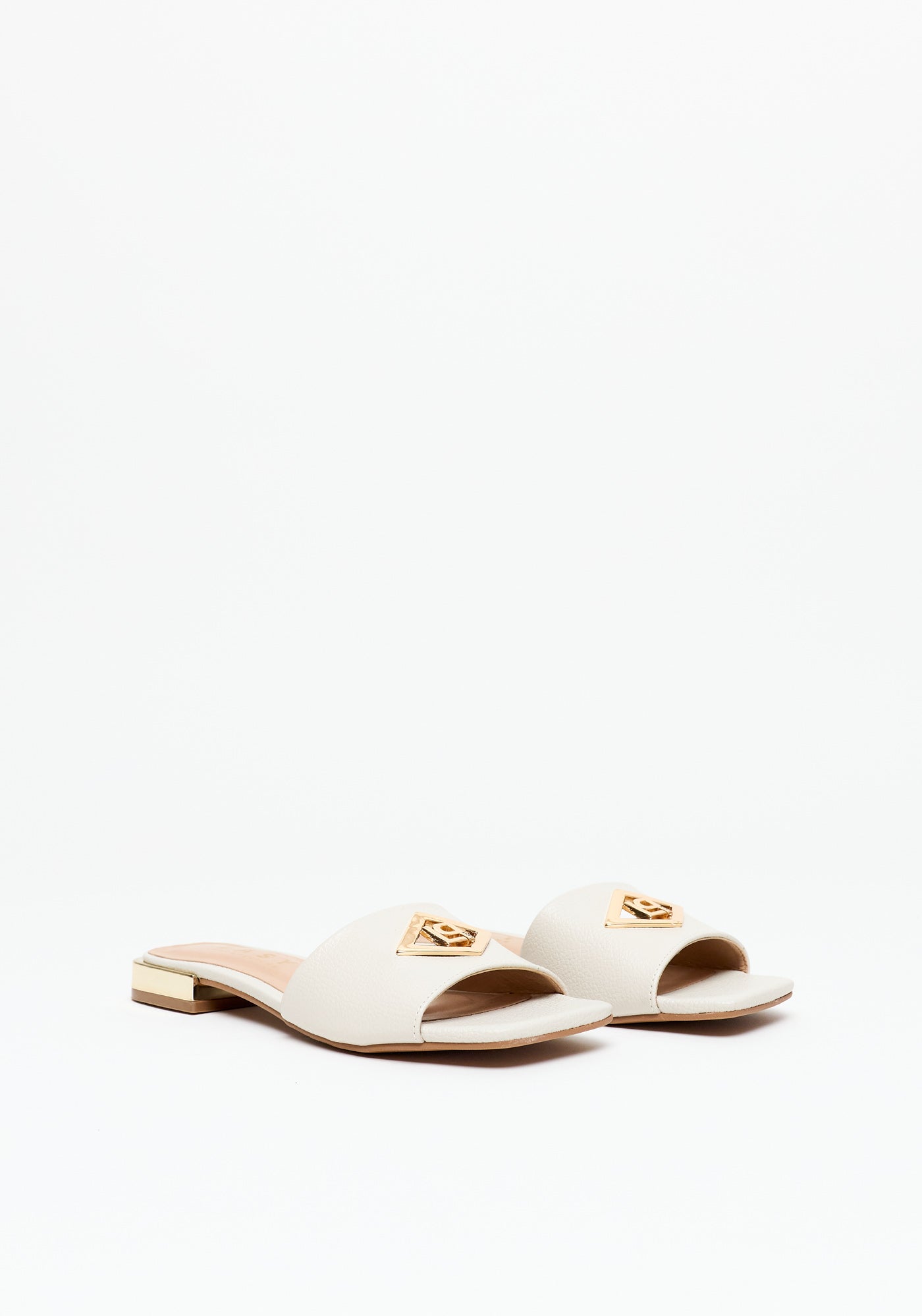 Flat Sandals with Metal Detail OFF White