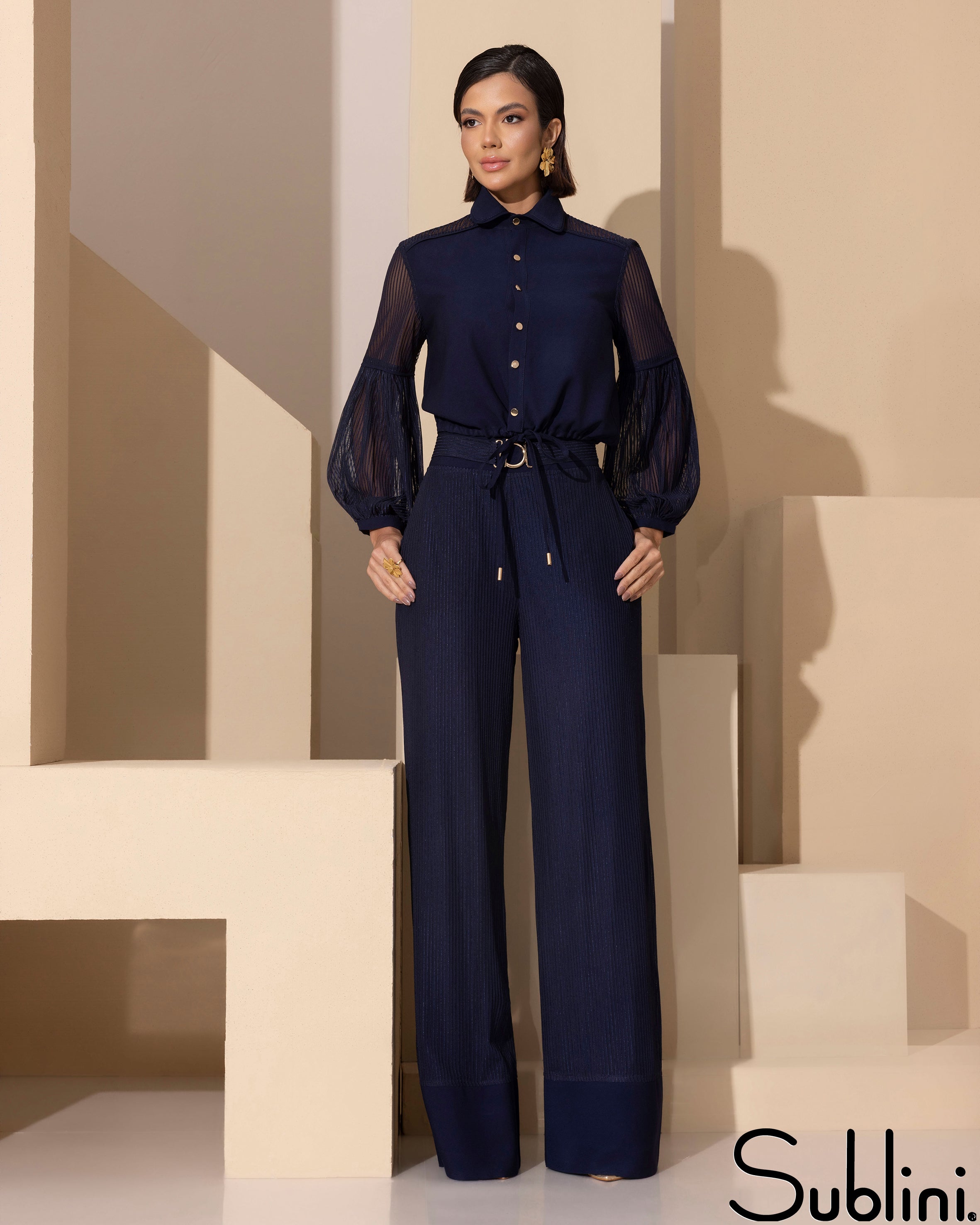2 Piece Set Pants and Blouse Jeniffer Navy Blue