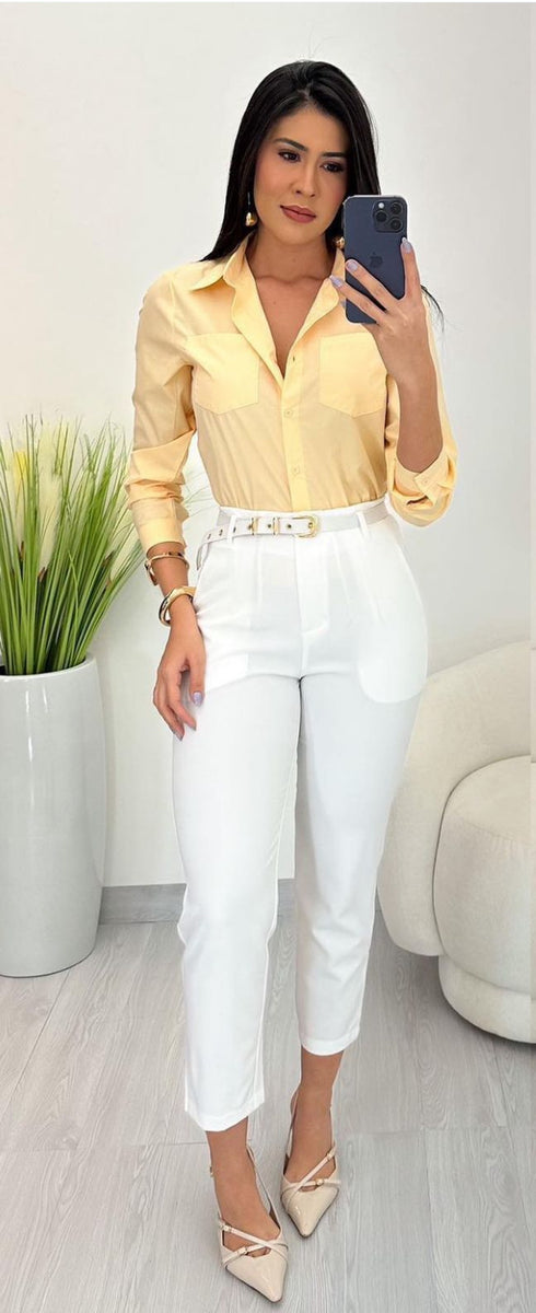 cigarette trousers with belt Tailored Cigarette Pants with Belt