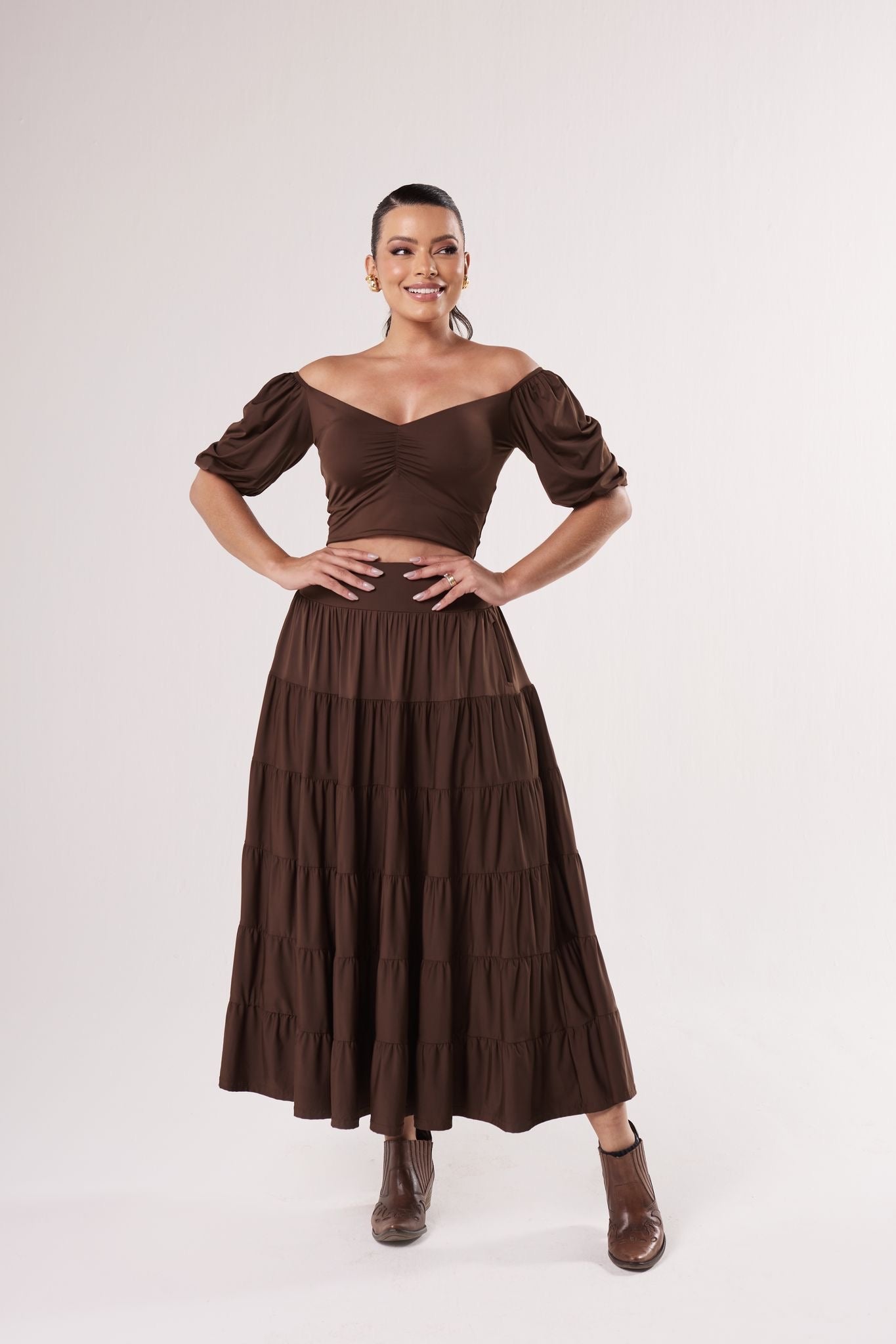 2 Piece Set Blouse and Skirt Brown