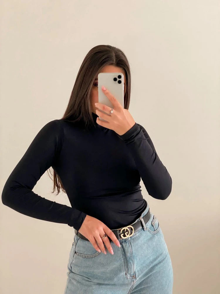 Long sleeve blouse with collar Black