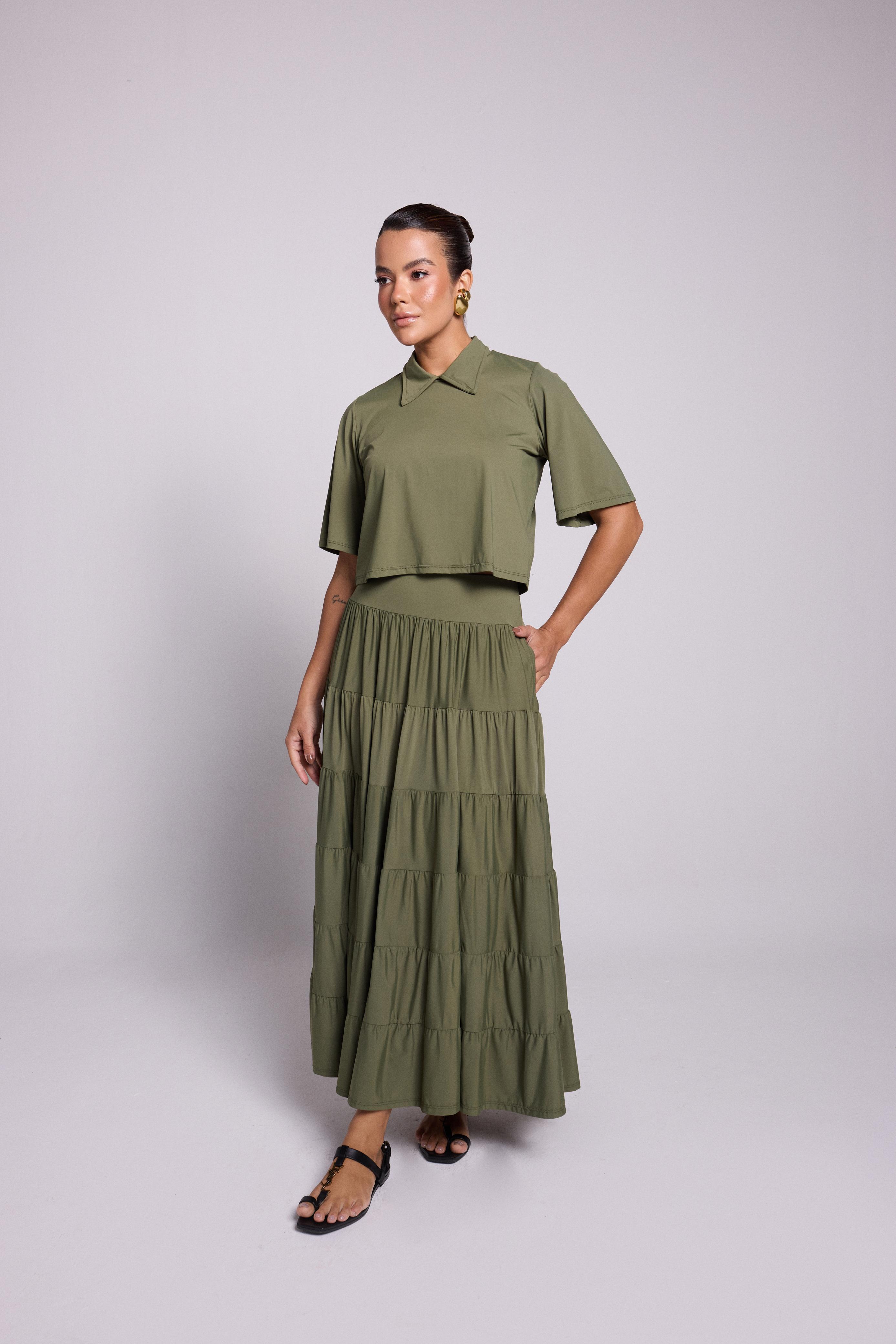 2 Piece Set Blouse and Skirt Leandra Green