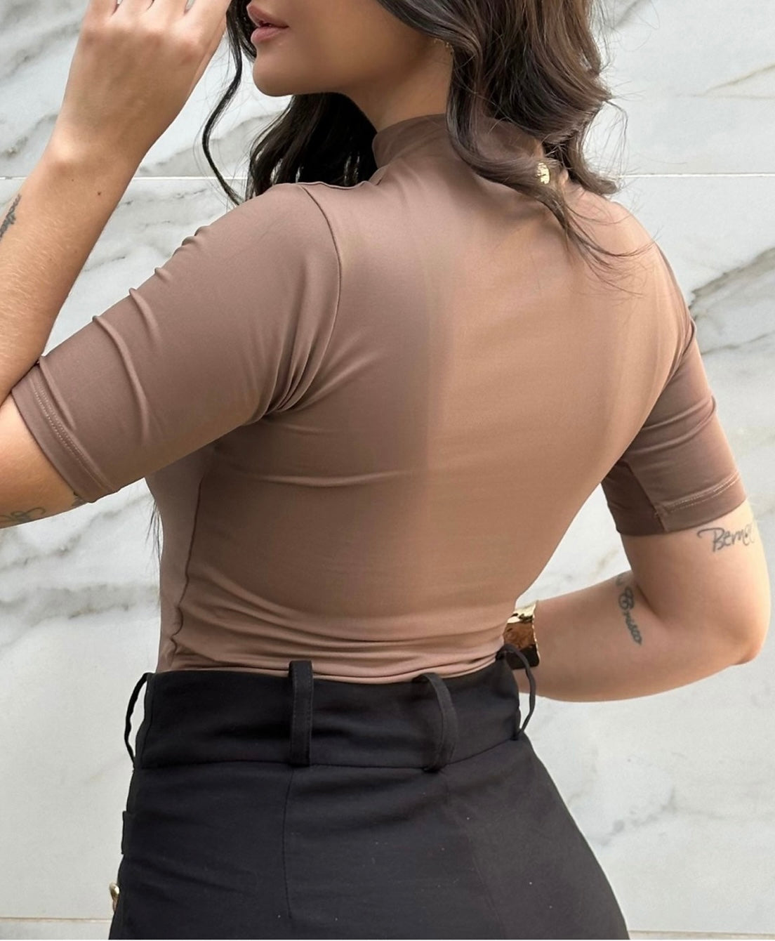 Sleeve Blouse and Collar Brown