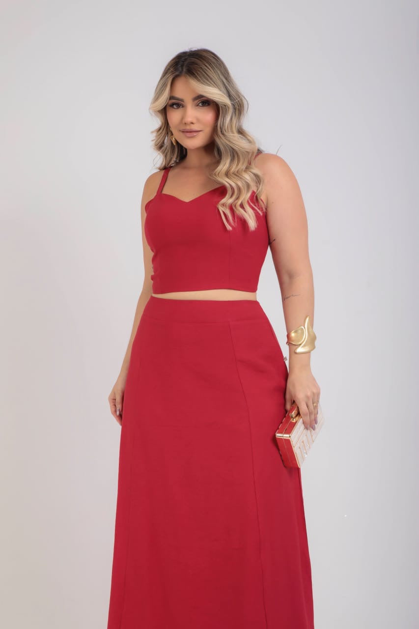 2 Piece Set Skirt and Cropped Pietra Red
