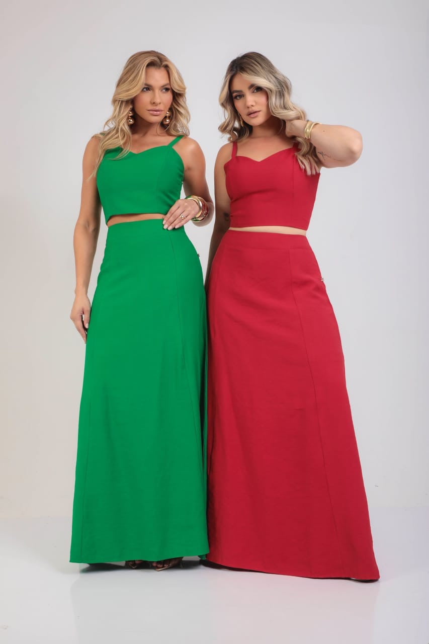 2 Piece Set Skirt and Cropped Pietra Red