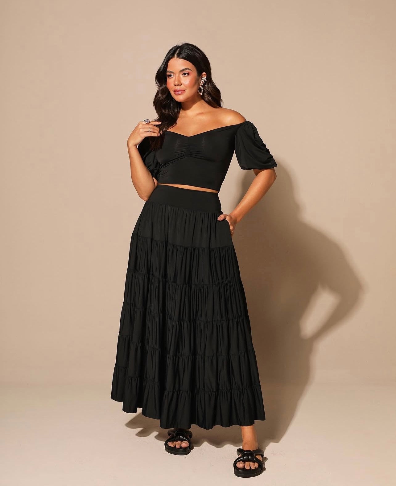 2 Piece Set Blouse and Skirt Black