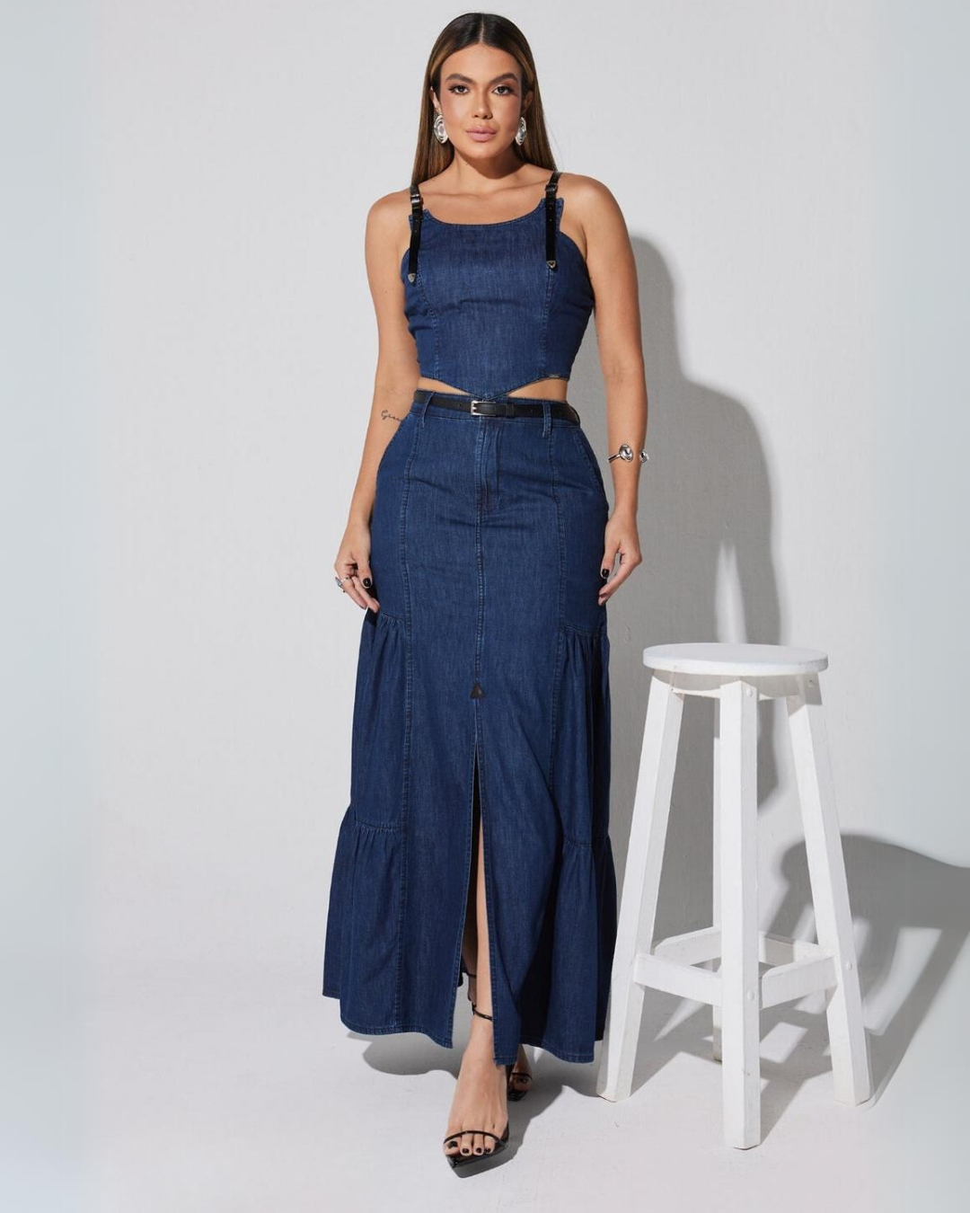 2 Piece Set Long Jeans Skirt
